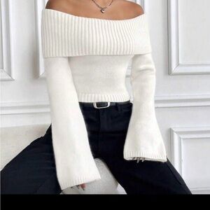 Elegant Off-Shoulder White Sweater